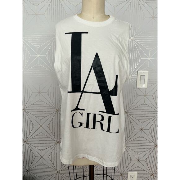 LA Girl white black tank top Forever 21 Los Angeles Size Large - Picture 1 of 7
